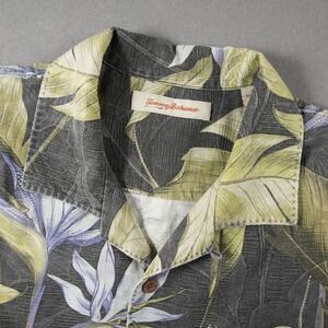 Tommy Bahama Silk Tropical Floral Paradise Vacation Beach Black Shirt Mens L